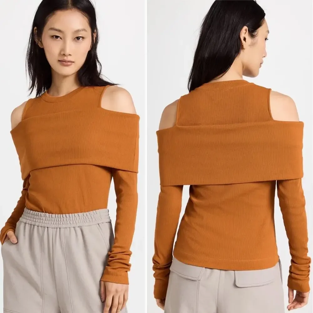 TANYA TAYLOR Sanna Top Caramel Orange Tan Shoulder Cutouts Wraparound Band NEW - Picture 16 of 16